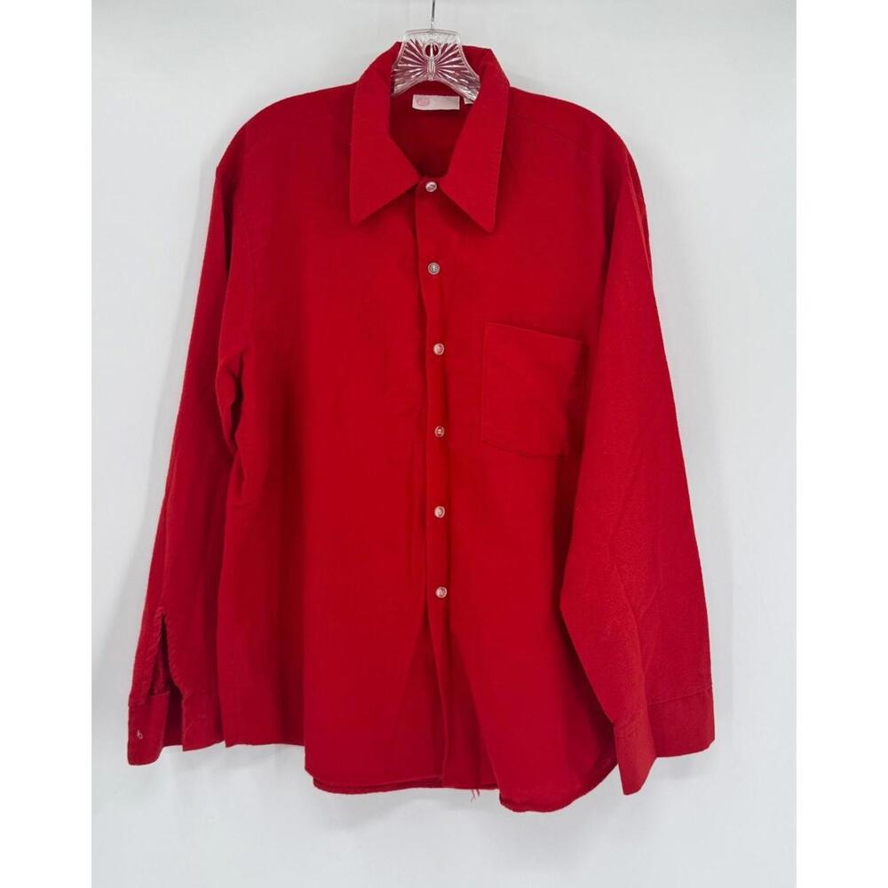 Kings Road Vintage Mens Solid Red Flannel Collared Long Sleeve Button Shirt